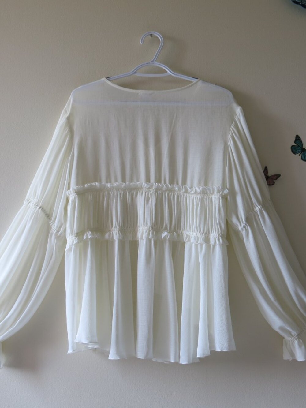 Kimchi Blue Amelia Bohemian Romantic Ruffle Sheer Babydoll Off White Top Size L - Picture 8 of 15